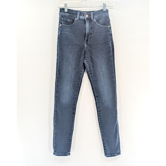 Express Dark Wash Skinny High Rise Faded Stretch Jeans Size 24/26.5 0R - Picture 1 of 8